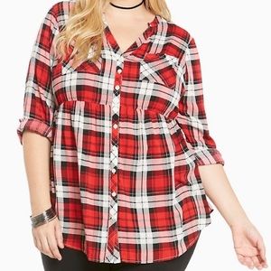 Plaid Challis Button Front Tunic
